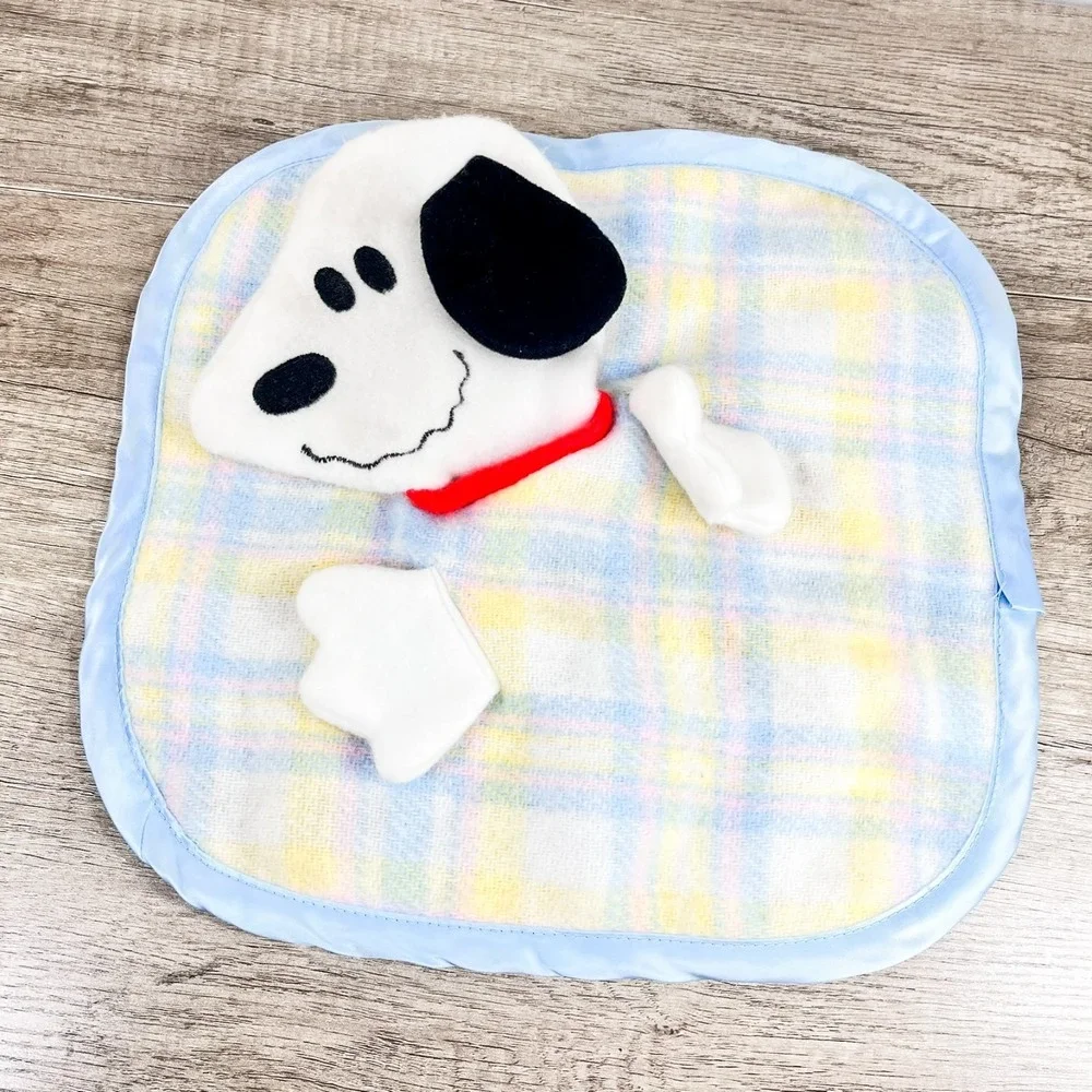 Vintage Knickerbocker Snoopy Plaid Satin Baby Security‎ Blanket Peanuts RARE